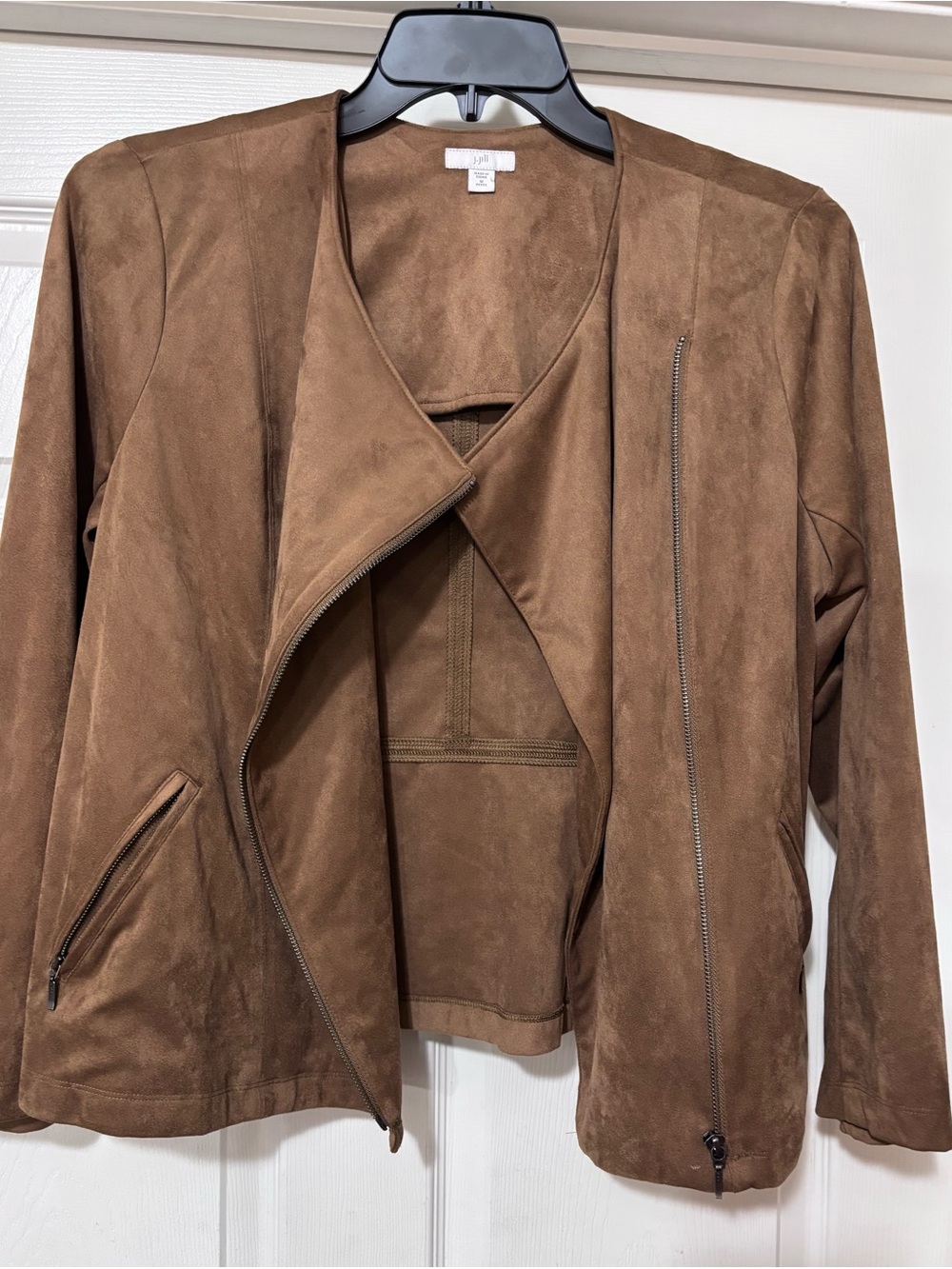 J. Jill Brown Faux Suede Asymmetric Zip Jacket